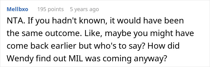 Screenshot of an online discussion where women pretend not to know MIL was coming, ruining her surprise visit. Screenshot of an online discussion where women pretend not to know MIL was coming, ruining her surprise visit.