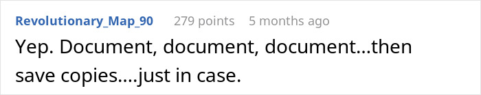 Comment on a forum advising to document and save copies, related to boss making employee hire crush story going horribly wrong. Comment on a forum advising to document and save copies, related to boss making employee hire crush story going horribly wrong.