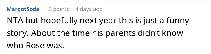 Screenshot of a social media comment discussing a holiday dinner where a woman rethinks her engagement after fiancé’s family lie.