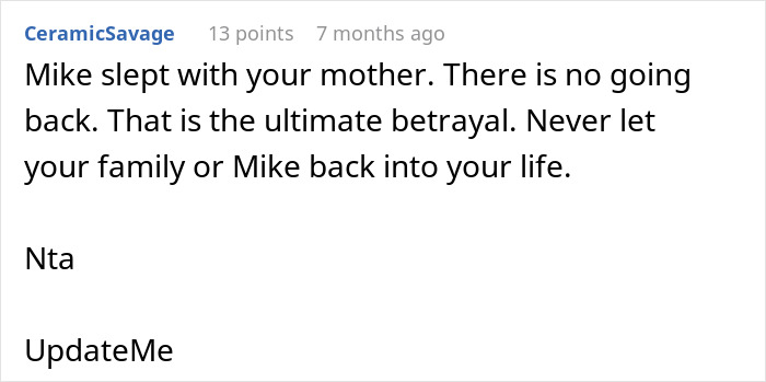Comment revealing groom cheated with bride's mom causing ultimate betrayal and bride walking out of wedding. Comment revealing groom cheated with bride's mom causing ultimate betrayal and bride walking out of wedding.