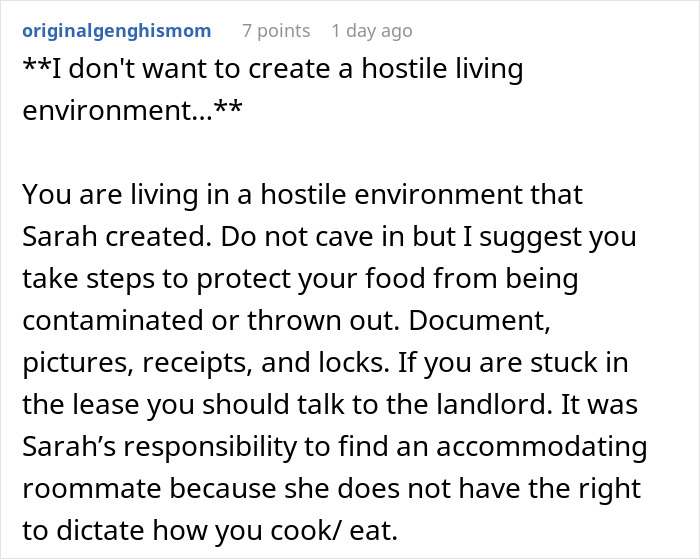 Comment discussing refusal to follow roommate’s strict vegan rules in shared kitchen and accusations of being selfish Comment discussing refusal to follow roommate’s strict vegan rules in shared kitchen and accusations of being selfish