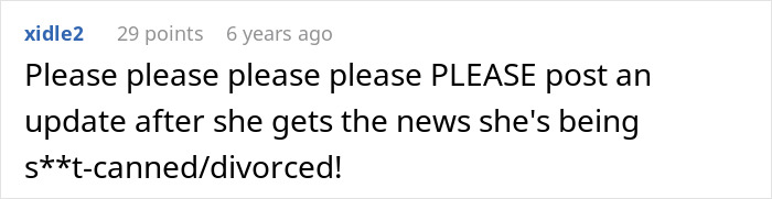 Comment on a forum post expressing urgency for an update about unhinged MIL losing her job after revengeful DIL discovers her promotion consideration. Comment on a forum post expressing urgency for an update about unhinged MIL losing her job after revengeful DIL discovers her promotion consideration.