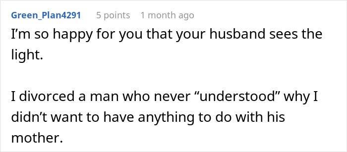 Comment about divorcing a man due to issues with his mother, relating to restraining order against MIL.