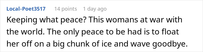 Comment about a woman hosting a casual Christmas while dealing with her toxic mother-in-law causing conflict.