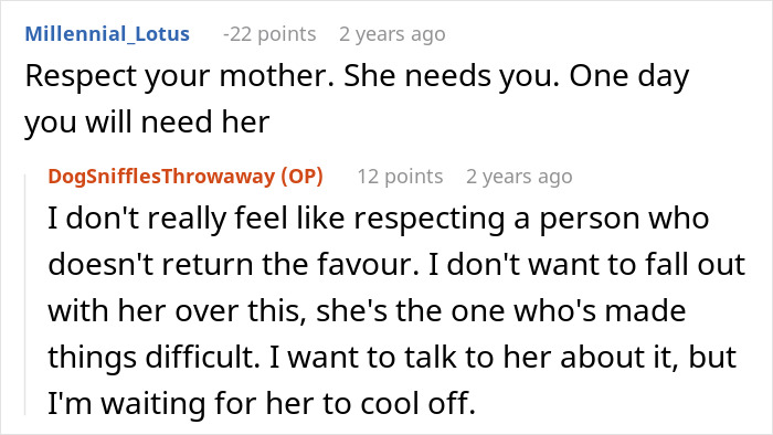 Online discussion showing conflict in family over 23 YO moving out and impact on mom’s childcare options. Online discussion showing conflict in family over 23 YO moving out and impact on mom’s childcare options.