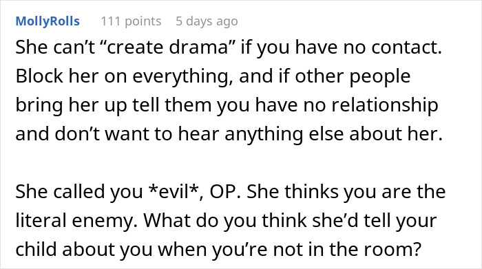 Commenter advises blocking MIL to avoid drama after MIL calls DIL evil following premature birth conflict.