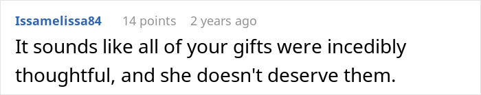 Screenshot of an online comment expressing frustration about receiving repeated gifts despite requests not to get tacky little trinkets. Screenshot of an online comment expressing frustration about receiving repeated gifts despite requests not to get tacky little trinkets.