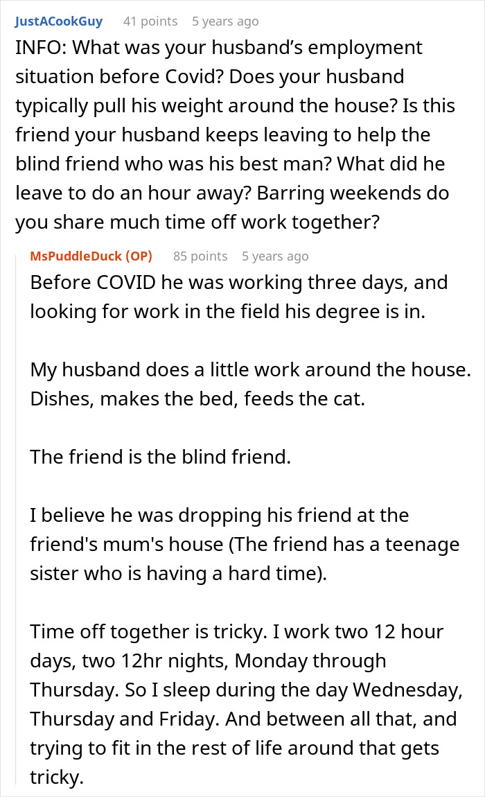 Reddit discussion about couple’s first free Saturday souring as husband chooses best mate over wife again. Reddit discussion about couple’s first free Saturday souring as husband chooses best mate over wife again.