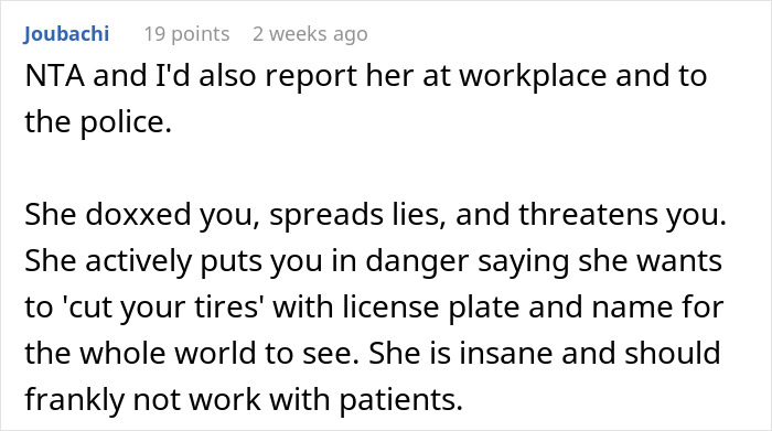 Screenshot of a social media comment about a woman putting coworker on blast and workplace conflict consequences.
