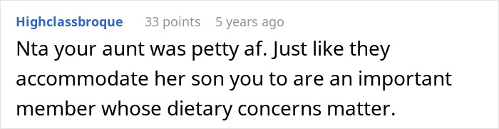 Screenshot of an online comment discussing dietary concerns and no vegan options for Christmas Eve dinner. Screenshot of an online comment discussing dietary concerns and no vegan options for Christmas Eve dinner.