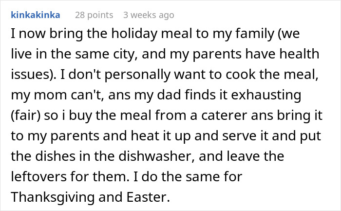 Comment discussing adults who claim feminism but leave moms with all the holiday labor, highlighting unequal effort. Comment discussing adults who claim feminism but leave moms with all the holiday labor, highlighting unequal effort.