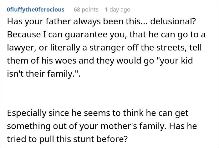 Screenshot of an online comment discussing a dad cutting off late wife’s family and teen calling him out. Screenshot of an online comment discussing a dad cutting off late wife’s family and teen calling him out.