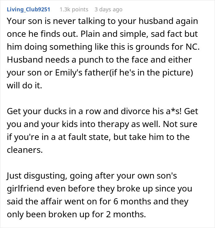 Comment discussing a man unsure if affair partner's baby is his child or grandchild due to complicated family ties. Comment discussing a man unsure if affair partner's baby is his child or grandchild due to complicated family ties.