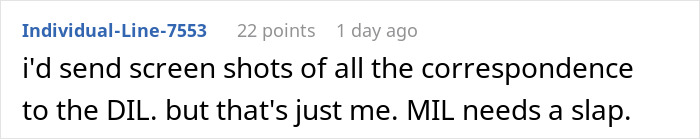 Screenshot of a comment discussing MIL’s plan to make the bride look ugly in a wedding illustration backfiring.