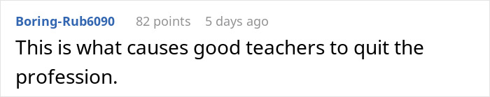 Comment from user Boring-Rub6090 expressing frustration over teaching profession, relevant to mom furious over teacher’s inappropriate note. Comment from user Boring-Rub6090 expressing frustration over teaching profession, relevant to mom furious over teacher’s inappropriate note.