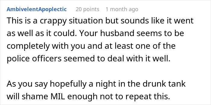 Screenshot of a Reddit comment discussing a woman taking out a restraining order against her mother-in-law after 29 years of marriage.