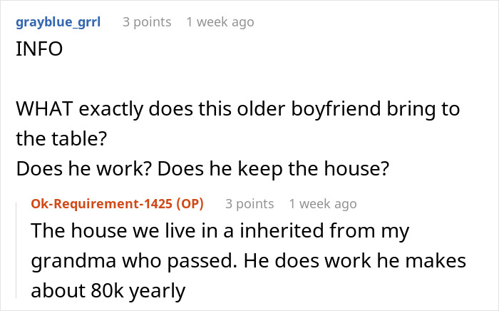 Screenshot of a forum discussion about entitled mother and expenses split between son and girlfriend. Screenshot of a forum discussion about entitled mother and expenses split between son and girlfriend.