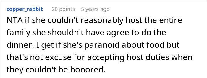 Comment discussing challenges of hosting Christmas Eve dinner with no vegan options for a large family gathering. Comment discussing challenges of hosting Christmas Eve dinner with no vegan options for a large family gathering.