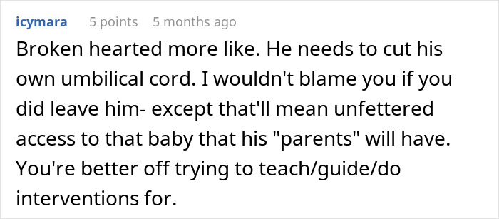 Screenshot of an online comment discussing a husband who won’t stand up to his mother in a strained relationship.