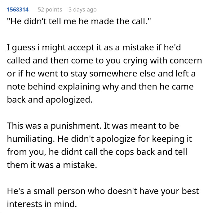 Text post from online forum where woman seeks advice after boyfriend calls police over novel’s contents without apology or explanation. Text post from online forum where woman seeks advice after boyfriend calls police over novel’s contents without apology or explanation.