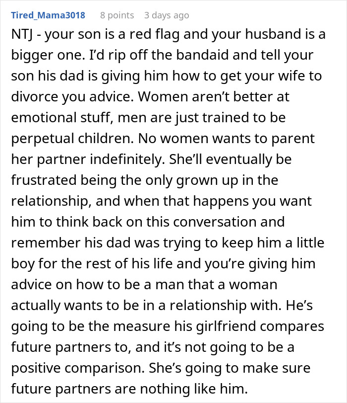 Comment discussing outdated dad dating advice from 1955 and the wife calling time-out on that lesson. Comment discussing outdated dad dating advice from 1955 and the wife calling time-out on that lesson.