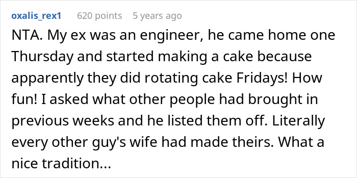 Text post about office potluck dessert drama sharing a story of store-bought vs homemade treats at work.
