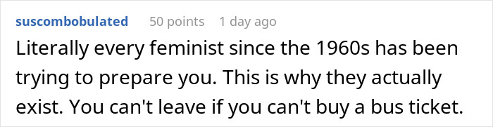 Screenshot of an online comment discussing the challenges faced by a SAHM at a loss when husband asks for divorce. Screenshot of an online comment discussing the challenges faced by a SAHM at a loss when husband asks for divorce.