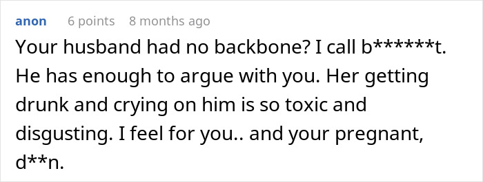 Comment discussing a husband who won’t stand up to his mother, with the wife feeling frustrated and considering walking away.