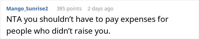 Screenshot of a social media comment stating a lady refuses to help cruel parents who abandoned her and are calling her disrespectful.