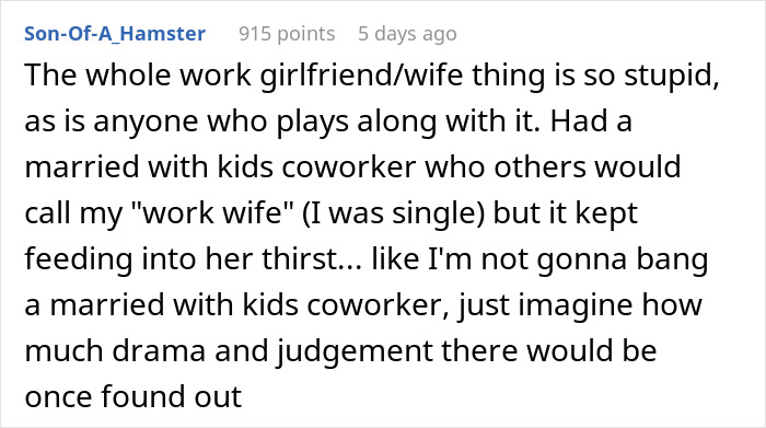Reddit comment discussing man losing his girlfriend over a crush on a work girl who is just being nice.