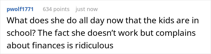 Comment on SAHM feeling poor despite husband giving 1K/month as fun money, discussing stay-at-home mom finances and job expectations. Comment on SAHM feeling poor despite husband giving 1K/month as fun money, discussing stay-at-home mom finances and job expectations.