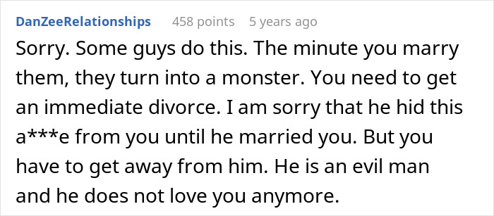 Screenshot of an online comment detailing how a woman’s marriage fell apart weeks after her husband ruined their wedding. Screenshot of an online comment detailing how a woman’s marriage fell apart weeks after her husband ruined their wedding.