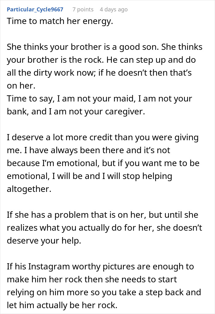 Woman doesn’t see how much daughter is doing for her, blinded by flowers from son in family conflict discussion. Woman doesn’t see how much daughter is doing for her, blinded by flowers from son in family conflict discussion.