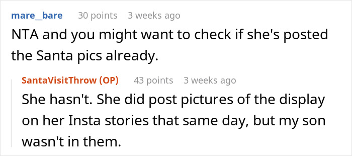 Chat conversation discussing concerns about step-grandma sneaking baby to Santa and potential consequences. Chat conversation discussing concerns about step-grandma sneaking baby to Santa and potential consequences.
