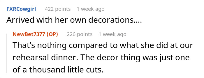 Screenshot of a forum conversation discussing mil demands and wedding venue changes causing stress and conflict. Screenshot of a forum conversation discussing mil demands and wedding venue changes causing stress and conflict.