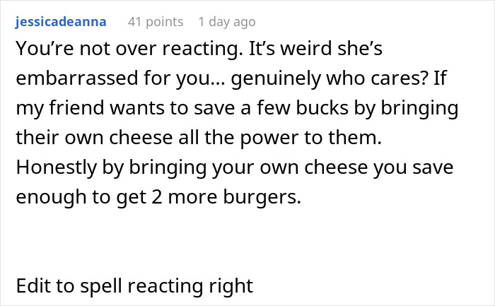 Screenshot of a Reddit comment discussing cutting contact with a friend showing true colors at the McDonald’s drive thru.