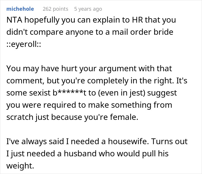 Reddit comment discussing office potluck store bought dessert drama and sexism in expectations for homemade dishes. Reddit comment discussing office potluck store bought dessert drama and sexism in expectations for homemade dishes.
