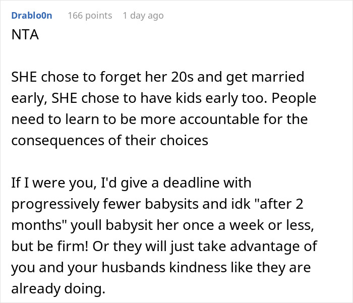 Commenter advising to refuse taking care of granddaughter for free to avoid being taken advantage of. Commenter advising to refuse taking care of granddaughter for free to avoid being taken advantage of.