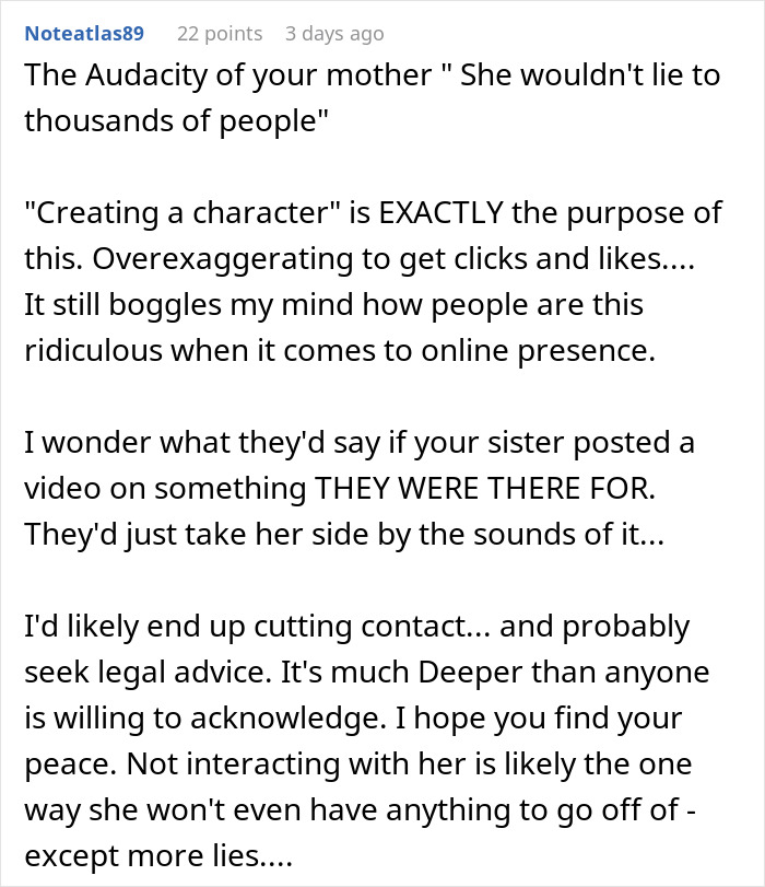 Reddit comment discussing anger over sister building TikTok fame by lying and creating exaggerated online character. Reddit comment discussing anger over sister building TikTok fame by lying and creating exaggerated online character.