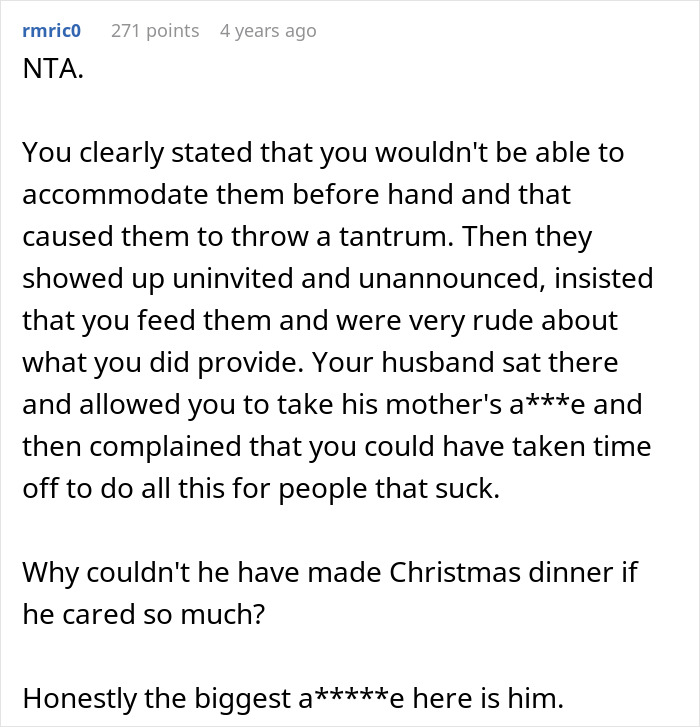 Screenshot of a forum post discussing a woman reheating pizza leftovers for her MIL who showed up unannounced at Christmas.