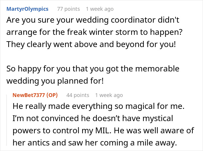 Comments about mil demands wedding venue changes stuck storm showing appreciation for a memorable wedding despite challenges. Comments about mil demands wedding venue changes stuck storm showing appreciation for a memorable wedding despite challenges.