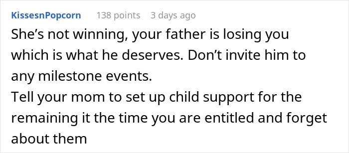 Comment discussing family conflict and advice on child support amid teen’s issues with stepmother’s true colors. Comment discussing family conflict and advice on child support amid teen’s issues with stepmother’s true colors.