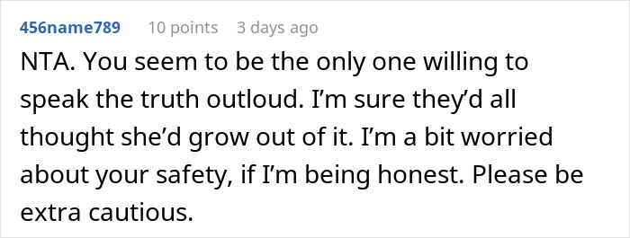 Screenshot of a forum comment warning about safety after a woman’s obsession with her brother led to hospitalization. Screenshot of a forum comment warning about safety after a woman’s obsession with her brother led to hospitalization.