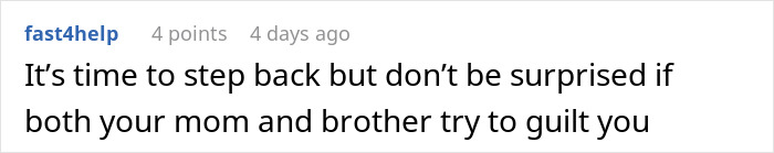 Screenshot of an online comment about a woman not seeing how much her daughter is doing for her. Screenshot of an online comment about a woman not seeing how much her daughter is doing for her.