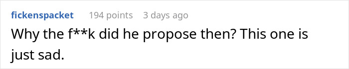 Comment expressing disbelief and sadness about a fiancé’s secret texts complaining about appearance before their wedding. Comment expressing disbelief and sadness about a fiancé’s secret texts complaining about appearance before their wedding.