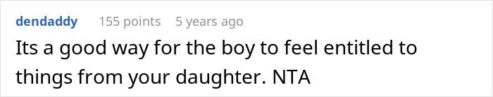 Screenshot of a Reddit comment discussing a dad calling out wife after she teaches daughter to treat boyfriend like an ATM.