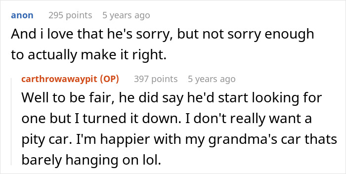 Reddit comments discussing teen upset over stepbro car gift and perceived favoritism with gift cards for Christmas. Reddit comments discussing teen upset over stepbro car gift and perceived favoritism with gift cards for Christmas.