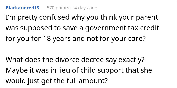 Reddit comment questioning a teen's expectations about $30k savings and the role of child support in divorce arrangements. Reddit comment questioning a teen's expectations about $30k savings and the role of child support in divorce arrangements.