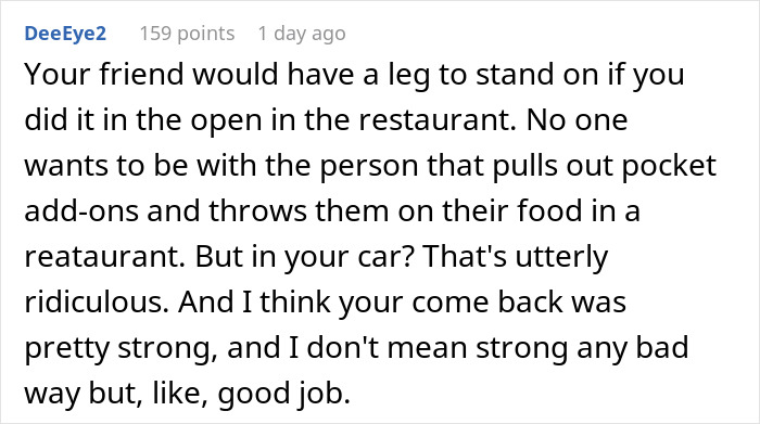Comment discussing a friend showing true colors at the McDonald’s drive thru and cutting contact afterward.