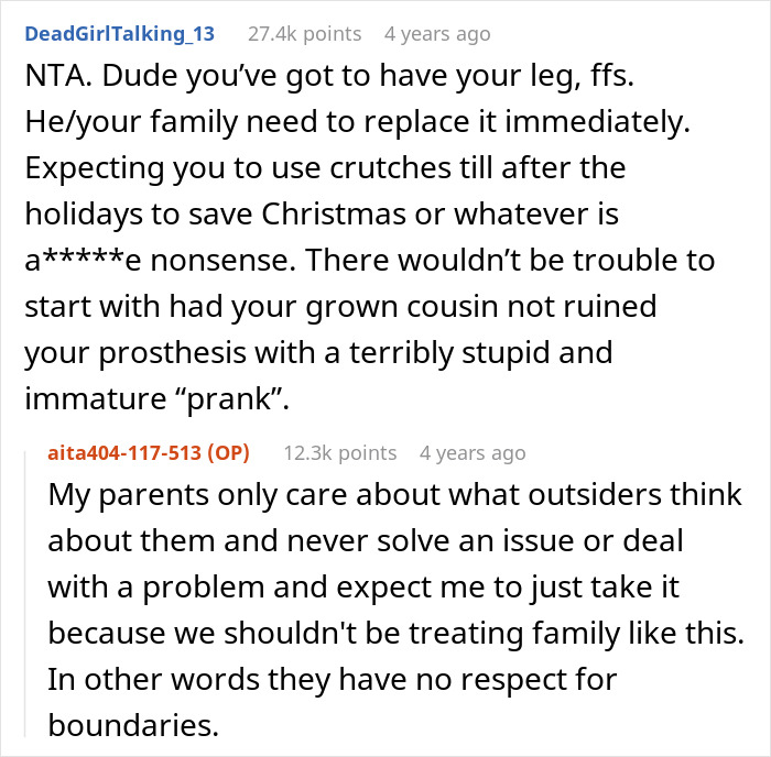 Reddit conversation about a man demanding cousin pay for his cruel prank and the aunt’s unexpected reaction.